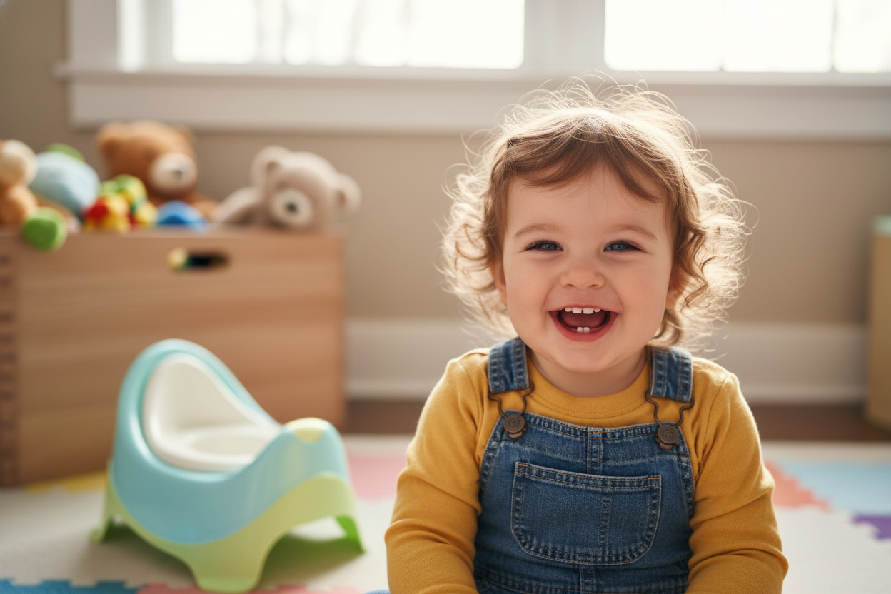 uśmiechnięte Dwuletnie dziecko, w tle nocnik